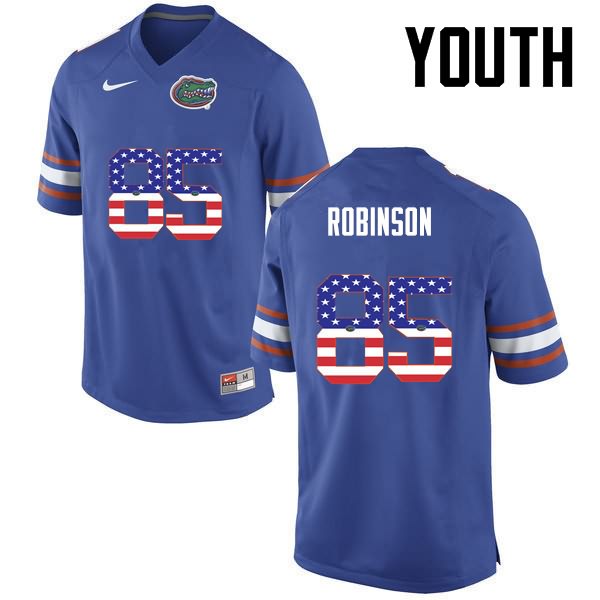 Youth NCAA Florida Gators James Robinson #85 Stitched Authentic USA Flag Fashion Nike Blue College Football Jersey YCG6665GW